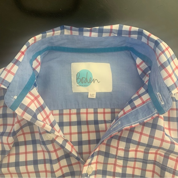 BODEN Casual Button Front Shirt Cotton Plaid Red White & Blue Poplin Preppy - Picture 6 of 14